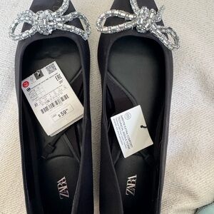 Zara Black Silver Embellished Loafers